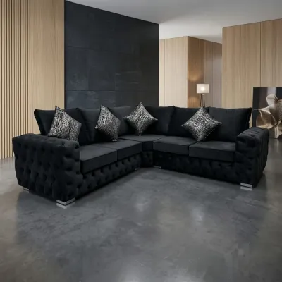 Ashton Luxury Black Velvet Corner Sofa High Back Chesterfield Fabric Settee Living Room Suite – corner sofa for the living room