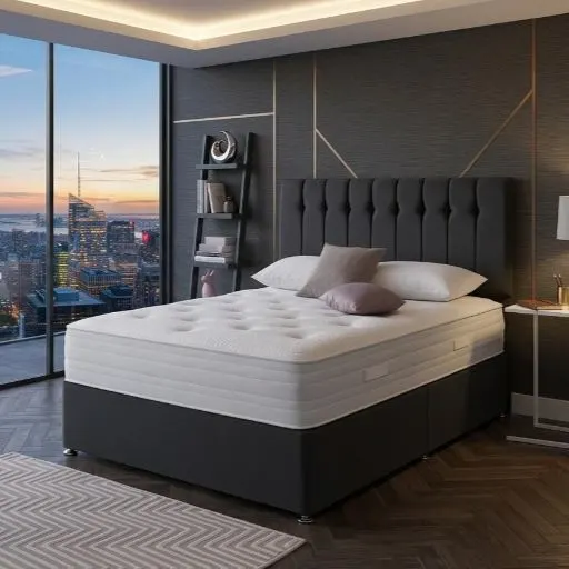 Double Size Luxury Charcoal Grey Velvet Divan Bed Frame with Mattress - Beds furniture in UK