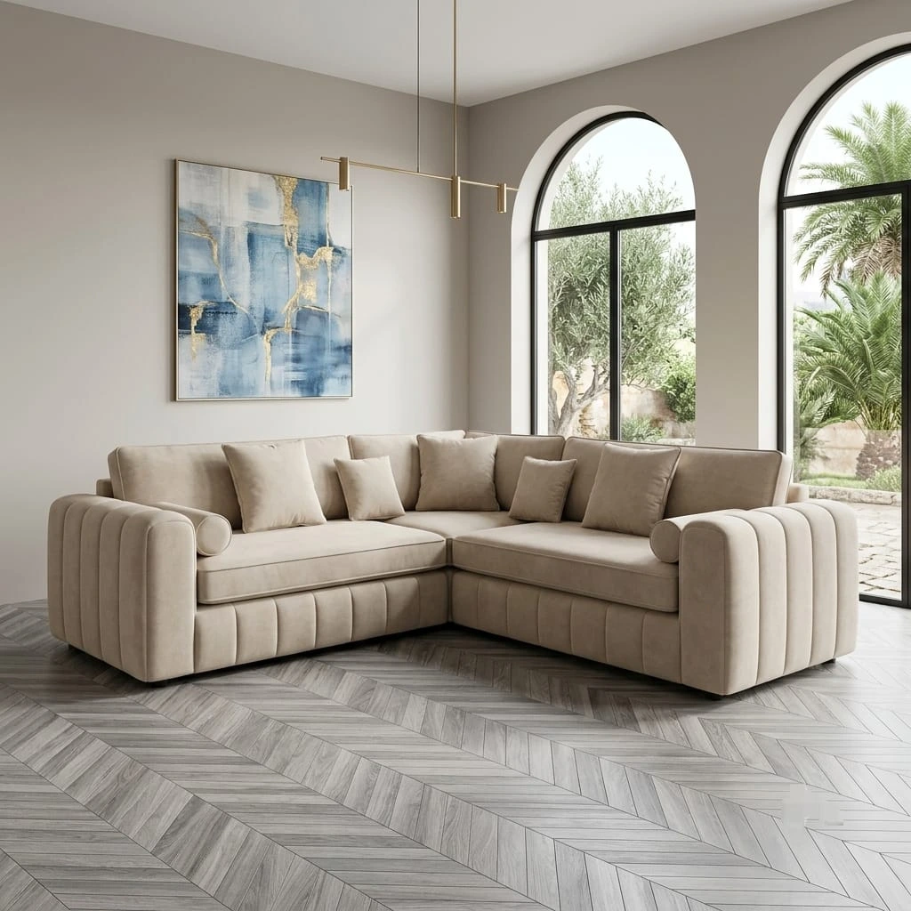 Lilly Cream High-Back Corner Sofa – Luxury Plush Velvet L-Shaped Sectional Suite | Sofas | UK