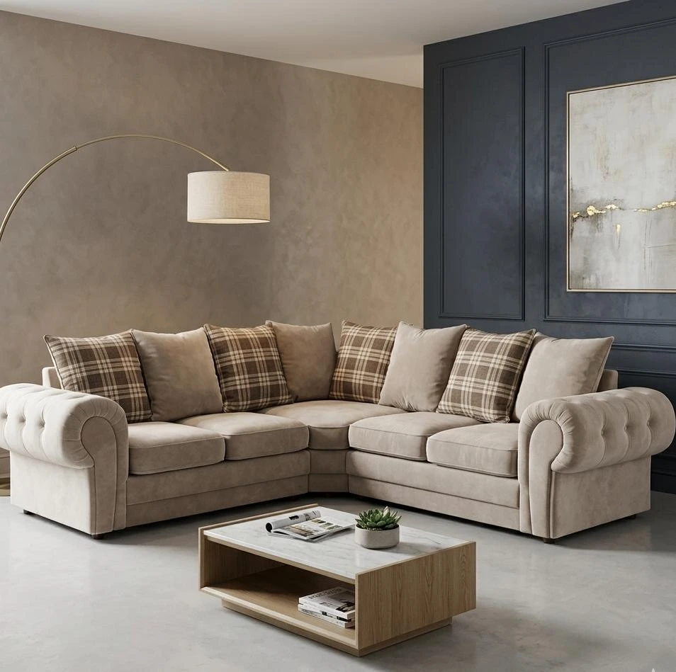 Verona Beige Fabric Corner Sofa | Free Home Delivery UK - Sofas furniture in UK