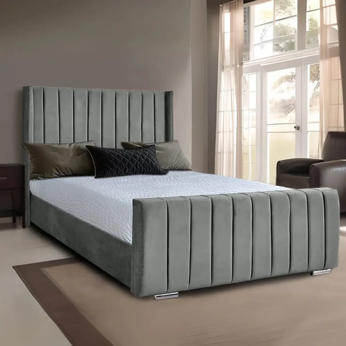 Luxury Wingline Panel King Size Bed with Mattress – Modern Design | UK Delivery Available - Beds furniture in UK
