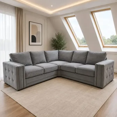 Alaska Luxury Grey Corner Sofa High Back Fabric Settee Living Room Suite – corner sofa for the living room