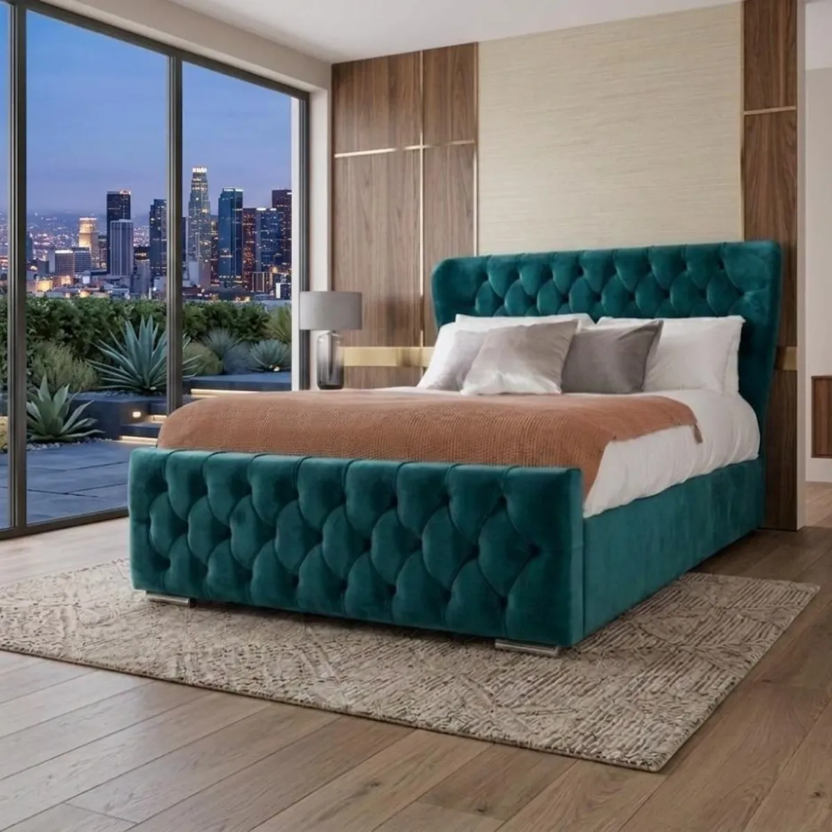 Double Size Oxford Wingback Chesterfield Bed With Mattress – Teal Velvet - Beds furniture in UK