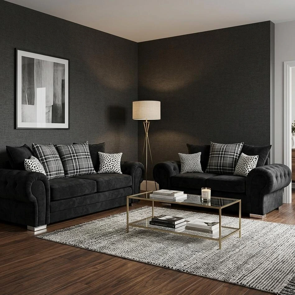 Verona 3 and 2 Seater Sofa Set Black | Free UK Delivery - Sofas furniture in UK