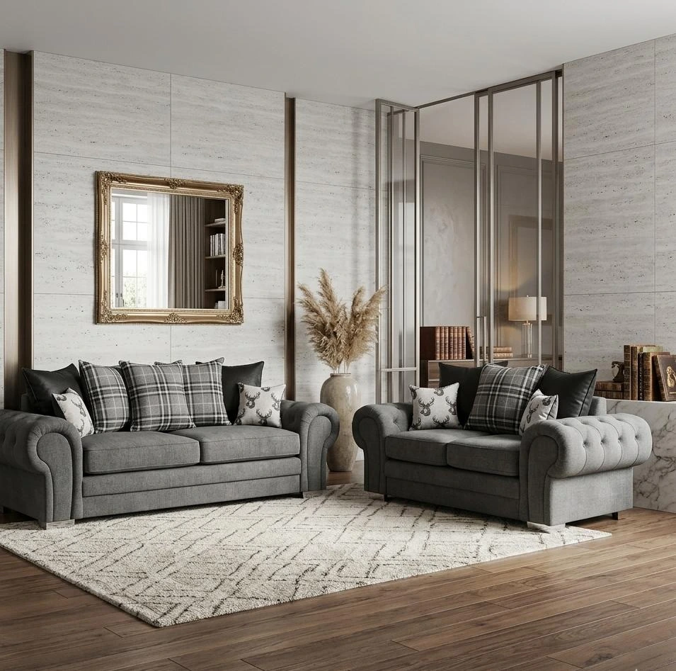 Verona 3 and 2 Seater Sofa Set Grey | Free UK Delivery - Sofas furniture in UK