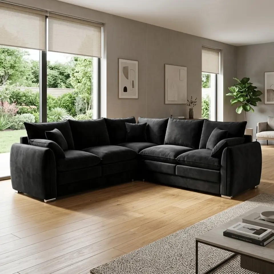 Haven Luxury Plush Velvet Corner Sofa – Deep Padded 5 Seater V-Shape Living Room Couch | Sofas | UK