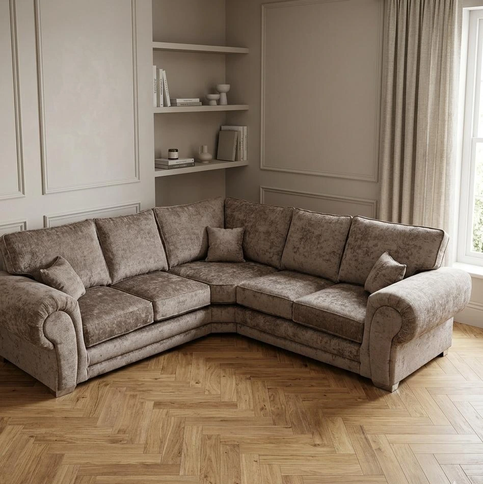 Verona Highback Corner Sofa - Luxury Mink Chenille Fabric - Sofas furniture in UK