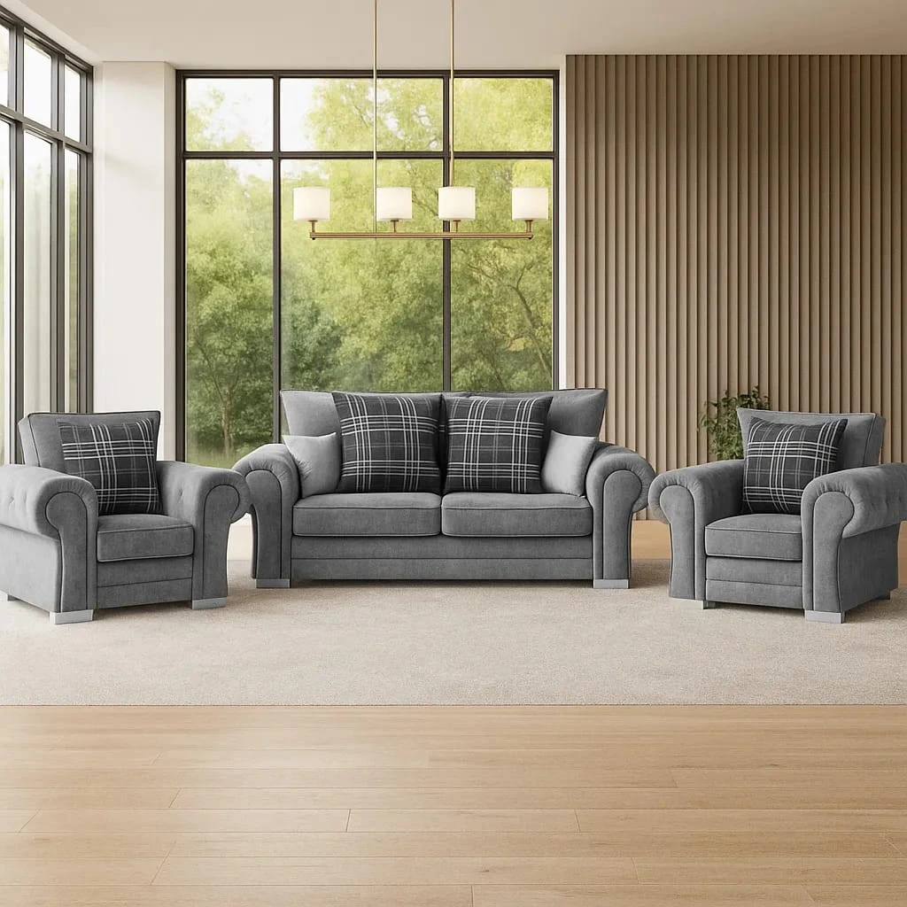 Verona 3 Seater Sofa and 2 Armchairs Set Grey | Free UK Delivery - Sofas furniture in UK