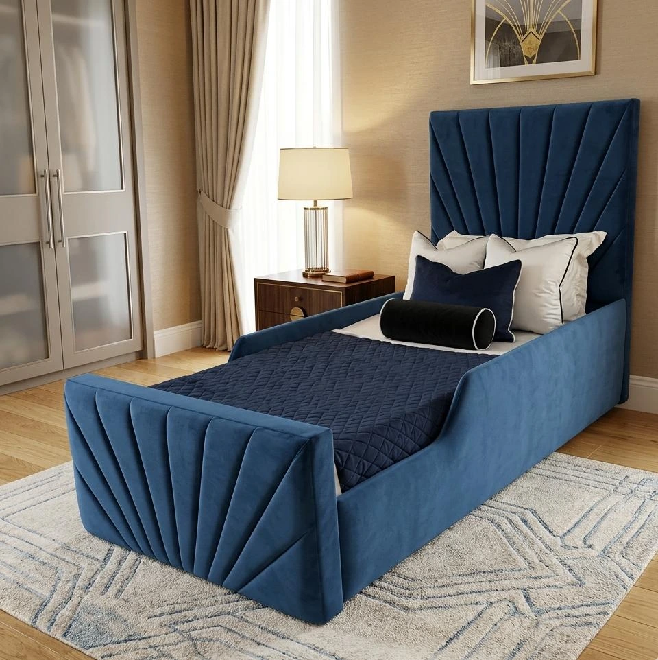Luxury Dark Blue Velvet Twilight Toddler Bed With Mattress - Beds furniture in UK