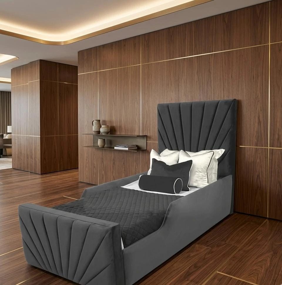 Luxury Grey Velvet Twilight Toddler Bed With Mattress - Beds furniture in UK