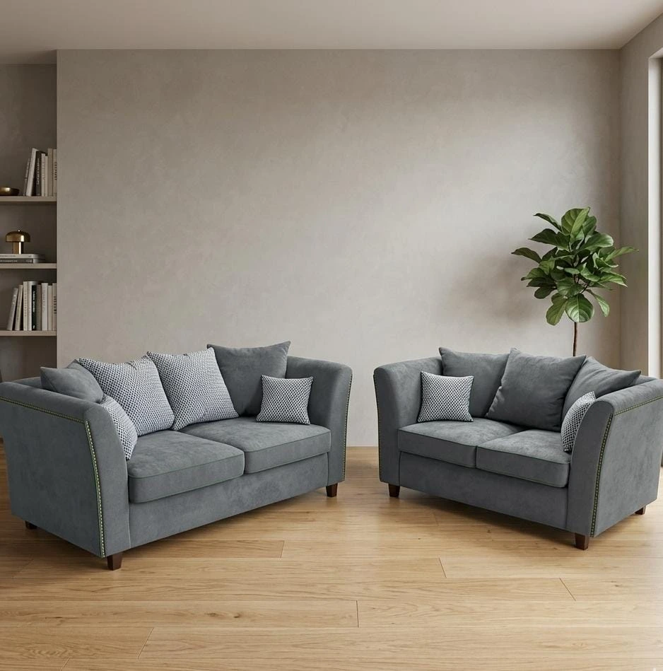 Harrison Premium Slate Grey Fabric 3 and 2 Seater Sofa Set - Sofas furniture in UK