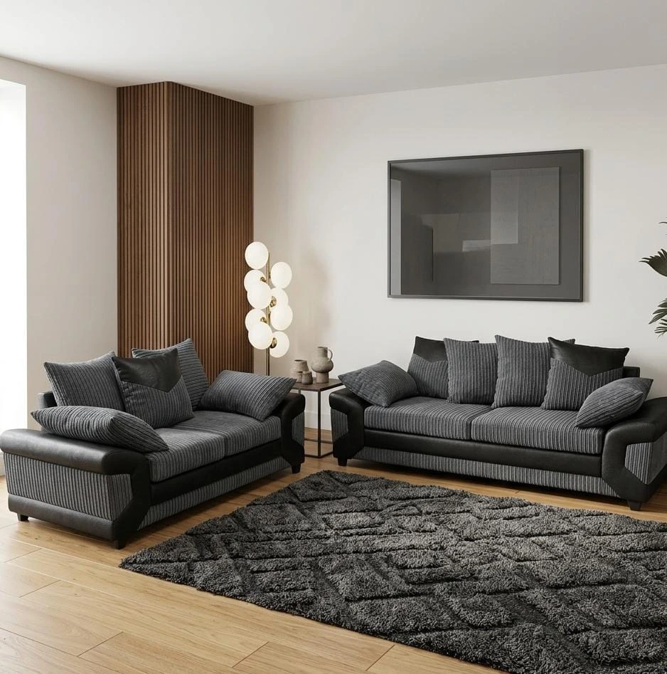 Dino Charcoal Grey 3 and 2 Seater Sofa Set | Sofas | UK