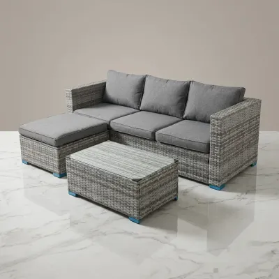 Premium Grey Rattan Garden Sofa Set with Footstool and Glass Top Coffee Table – garden furniture set for the garden