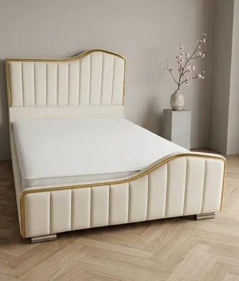 King Size Golden Wave Cream Velvet Bed Frame with Mattress – bed frame for the bedroom