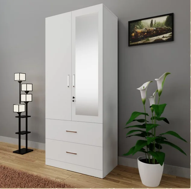 2 Door Wardrobe with Mirror & 2 Drawers – Double Closet Storage – Brand New - Wardrobes furniture in UK