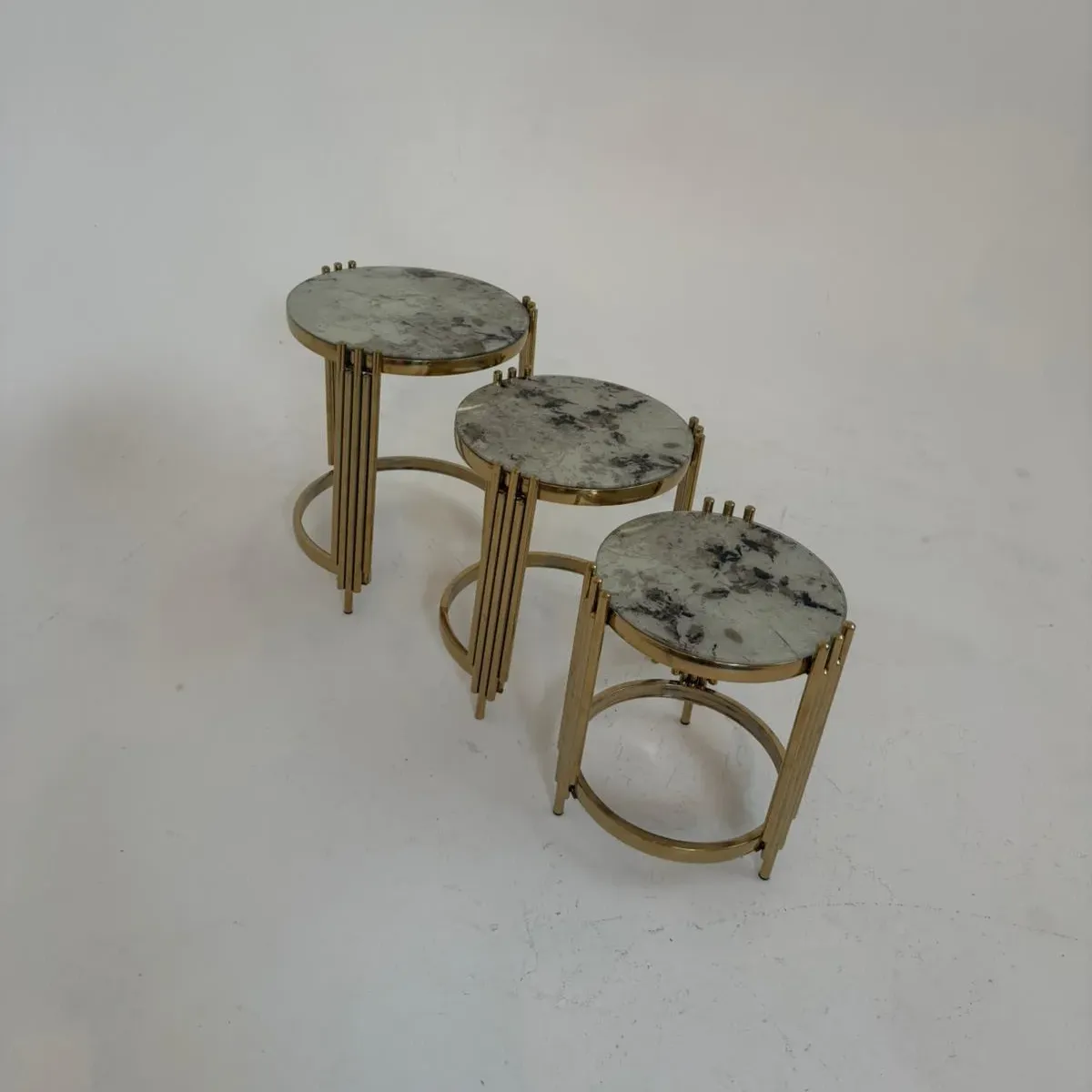 3 Piece Nesting Tables Set UK – Marble Top & Gold Metal Frame Side Tables | Modern Living Room Furniture - Occasionals furniture in UK