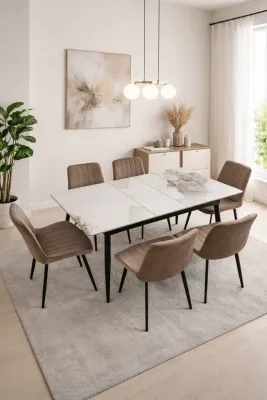 Extendable Ceramic Dining Table Set in Beige – dining table set for the dining room