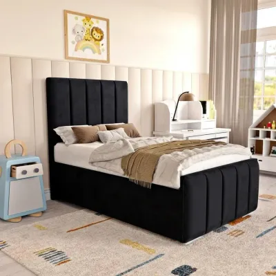 Single Black Plush Velvet Vertical Panel Bed Frame with Mattress – panel bed for the bedroom