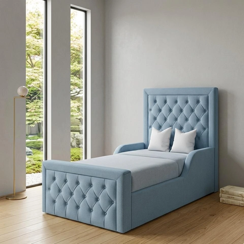 Light Blue Chesterfield Hilton Bumper Toddler Bed With Mattress - Beds furniture in UK