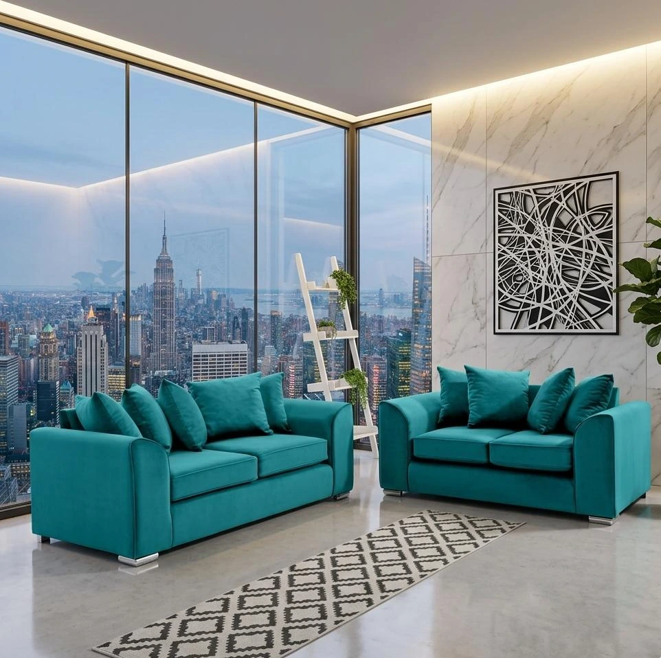 Dylan Teal Velvet 3 and 2 Seater Sofa Set - Sofas furniture in UK