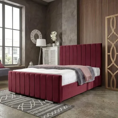 Double Burgundy Plush Velvet Vertical Panel Bed Frame with Mattress in Silver – panel bed for the bedroom