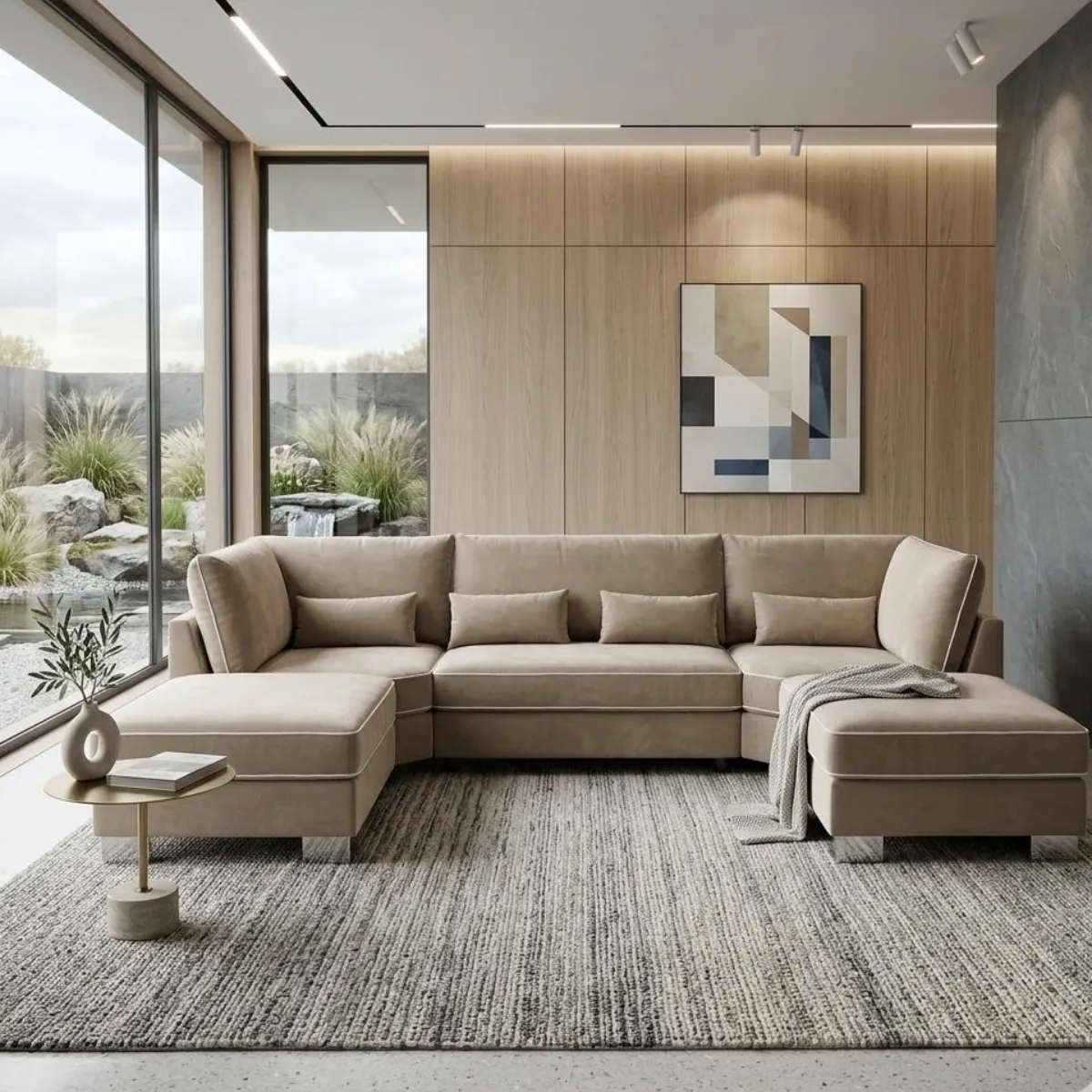 Premium Velvet U-Shape Sofa Set – Large 6-Seater Sectional Living Room Furniture - Sofas furniture in UK