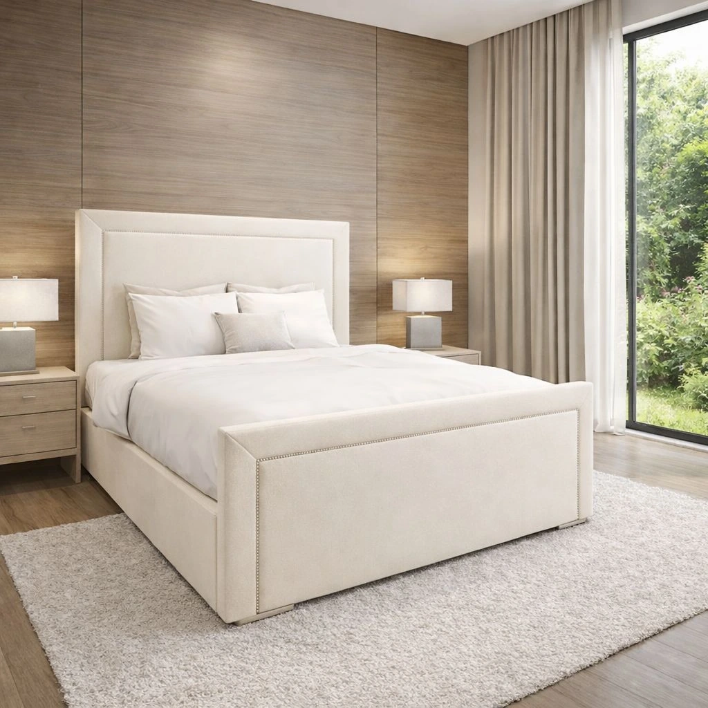 Chelsea Luxury Cream Upholstered Double Bed with Mattress Set - Beds furniture in UK