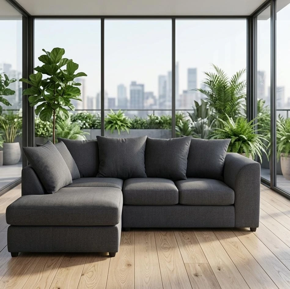 Dylan Grey Linen 4 Seater Left Arm Corner Sofa - Sofas furniture in UK