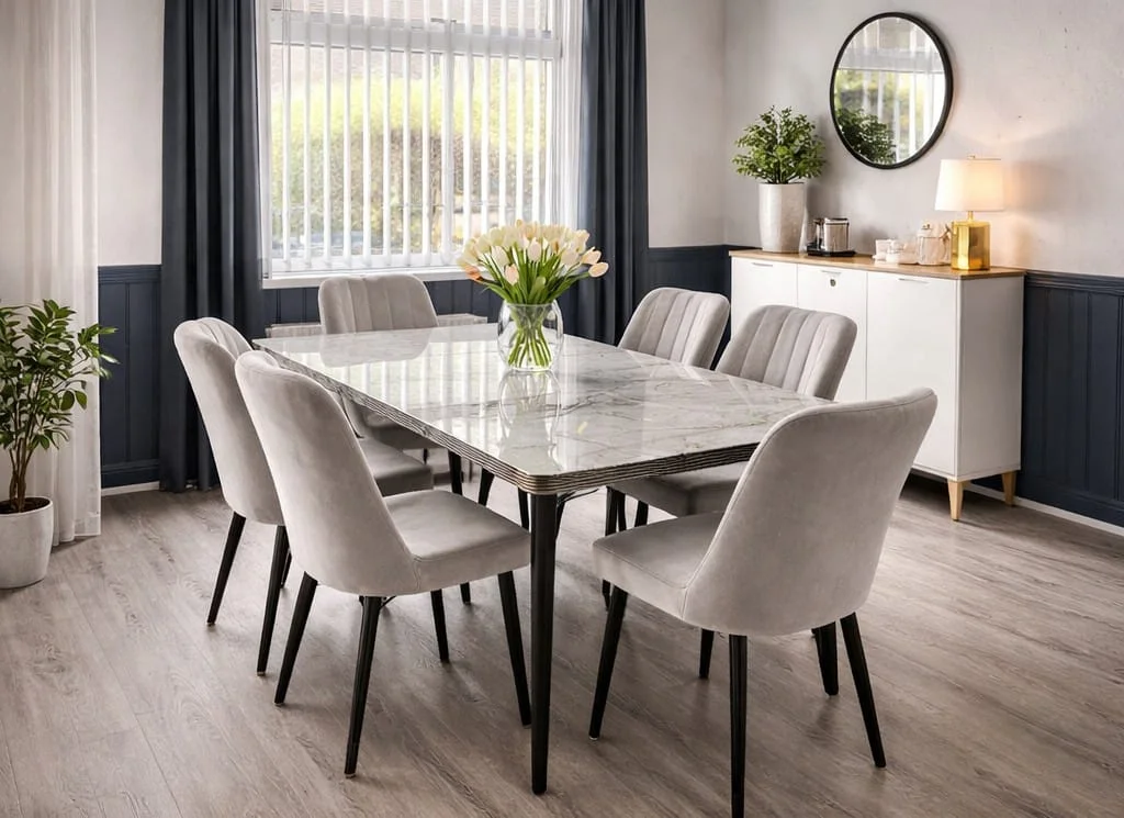 Wooden Dining Table Set with 6 Chairs – Modern Family Dining Set – Stylish Kitchen & Dining Room Furniture - Dining furniture in UK