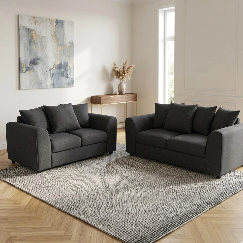 Dylan Charcoal Grey Linen 3 and 2 Seater Sofa Set - Sofas furniture in UK