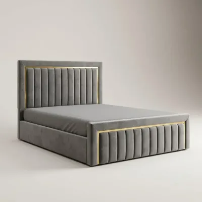 Golden Strip Vertical Line Grey Velvet Double Bed with Mattress – bed frame for the bedroom