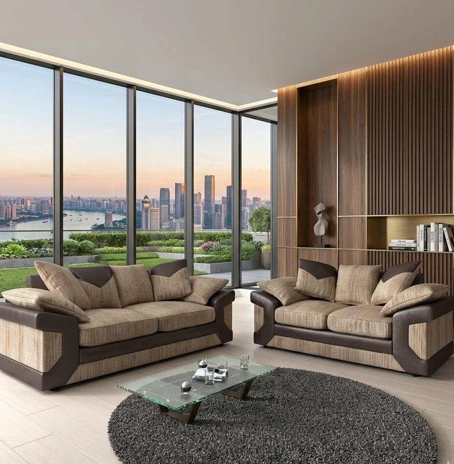Dino 3 and 2 Seater Sofa Set – Brown & Beige - Sofas furniture in UK