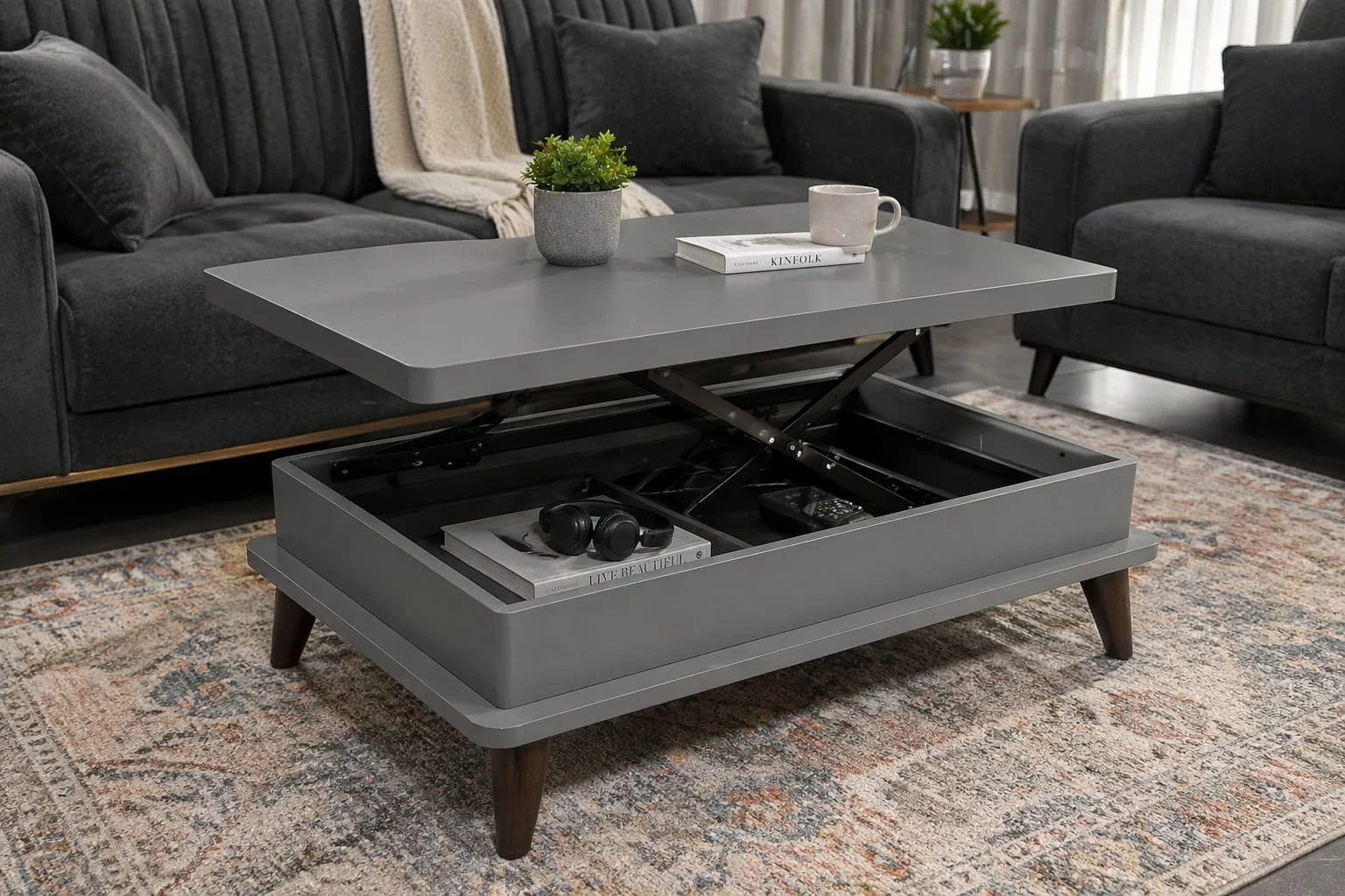 Grey Storage Coffee Table – Modern Center Table with Hidden Storage - Occasionals furniture in UK