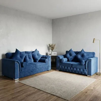 Luxury Royal Blue Plush Velvet 3 and 2 Seater Highback Sofa Set – 3+2 sofa set for the living room