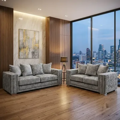 Luxury Grey Chenille 3 and 2 Seater Sofa Set Modern Scatter Back Fabric Settee Suite – 3+2 sofa set for the living room