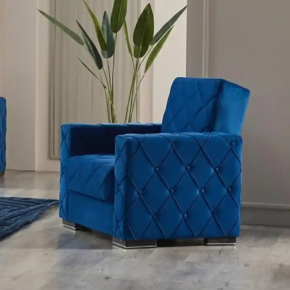 Hegel Royal Blue Velvet Single Sofa Bed Chair with Storage | Sofas | UK