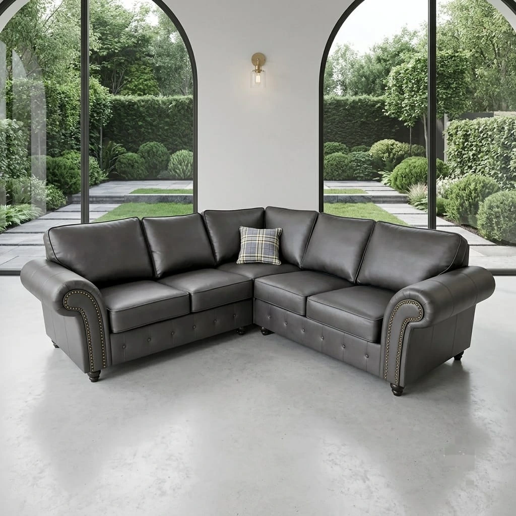 Oakland 5-Seater Corner Sofa in Grey Faux Leather | Sofas | UK