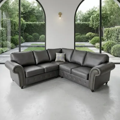 Oakland 5-Seater Corner Sofa in Grey Faux Leather – corner sofa for the living room