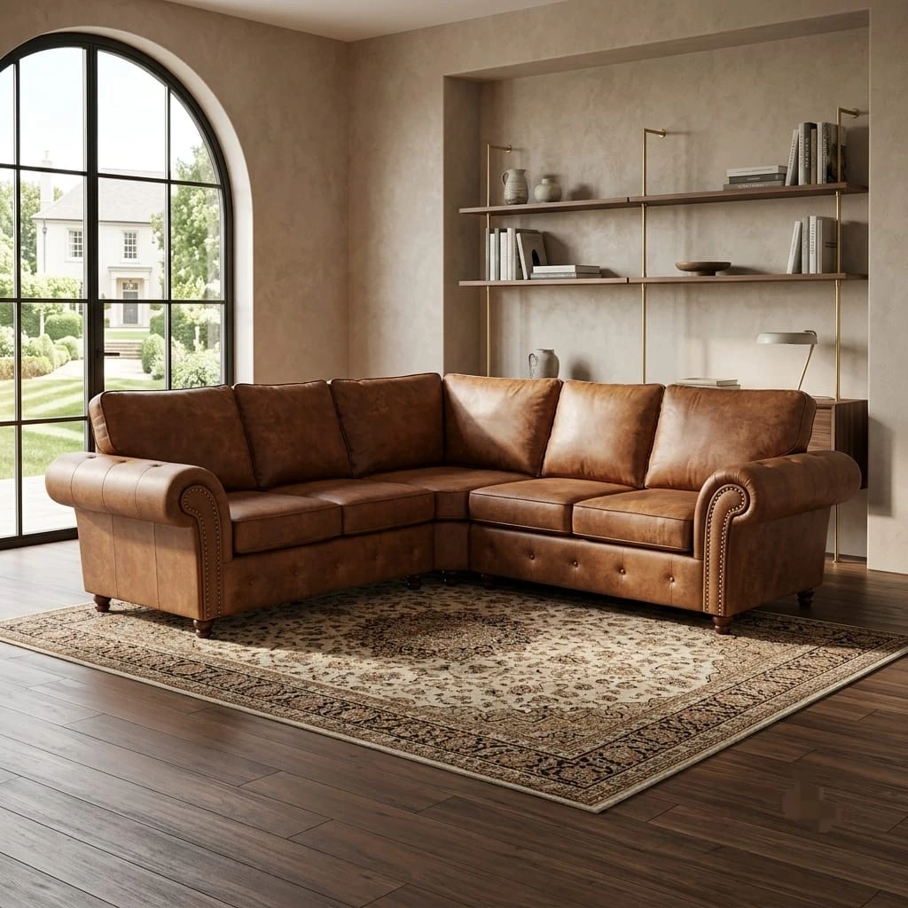 Oakland 5-Seater Corner Sofa – Earth-Toned Leather-Effect Upholstery | Sofas | UK