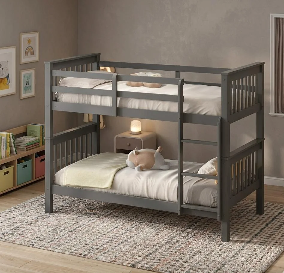 Grey Bunk Bed with Mattresses – Strong Metal Bunk Bed Set | Hot selling | UK