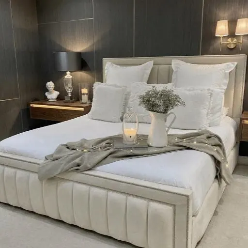 Vertical Channel Super King Size Upholstered Bed with Mattress | UK Delivery - Beds furniture in UK