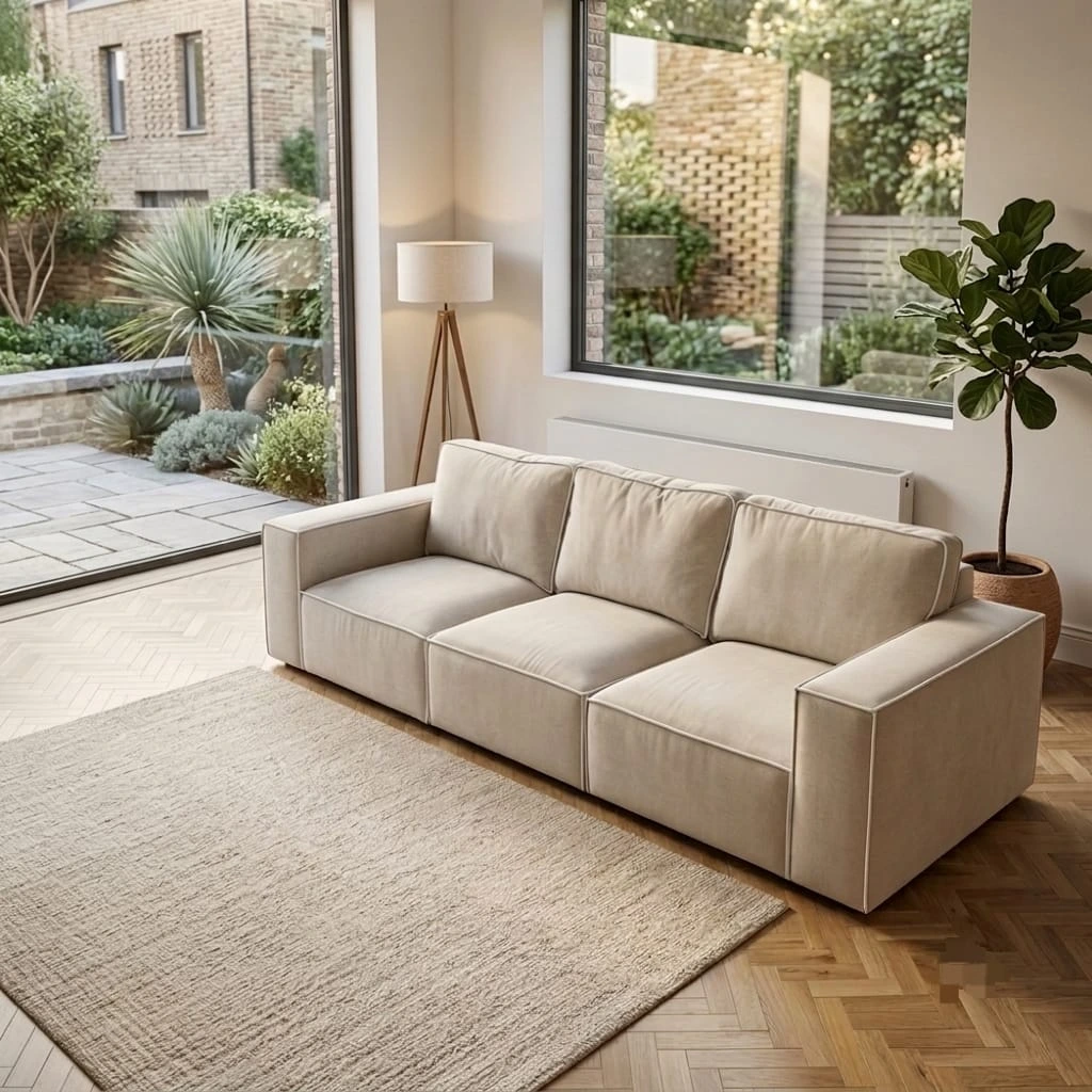 Salone Large 3 Seater Fabric Sofa in Beige | Sofas | UK