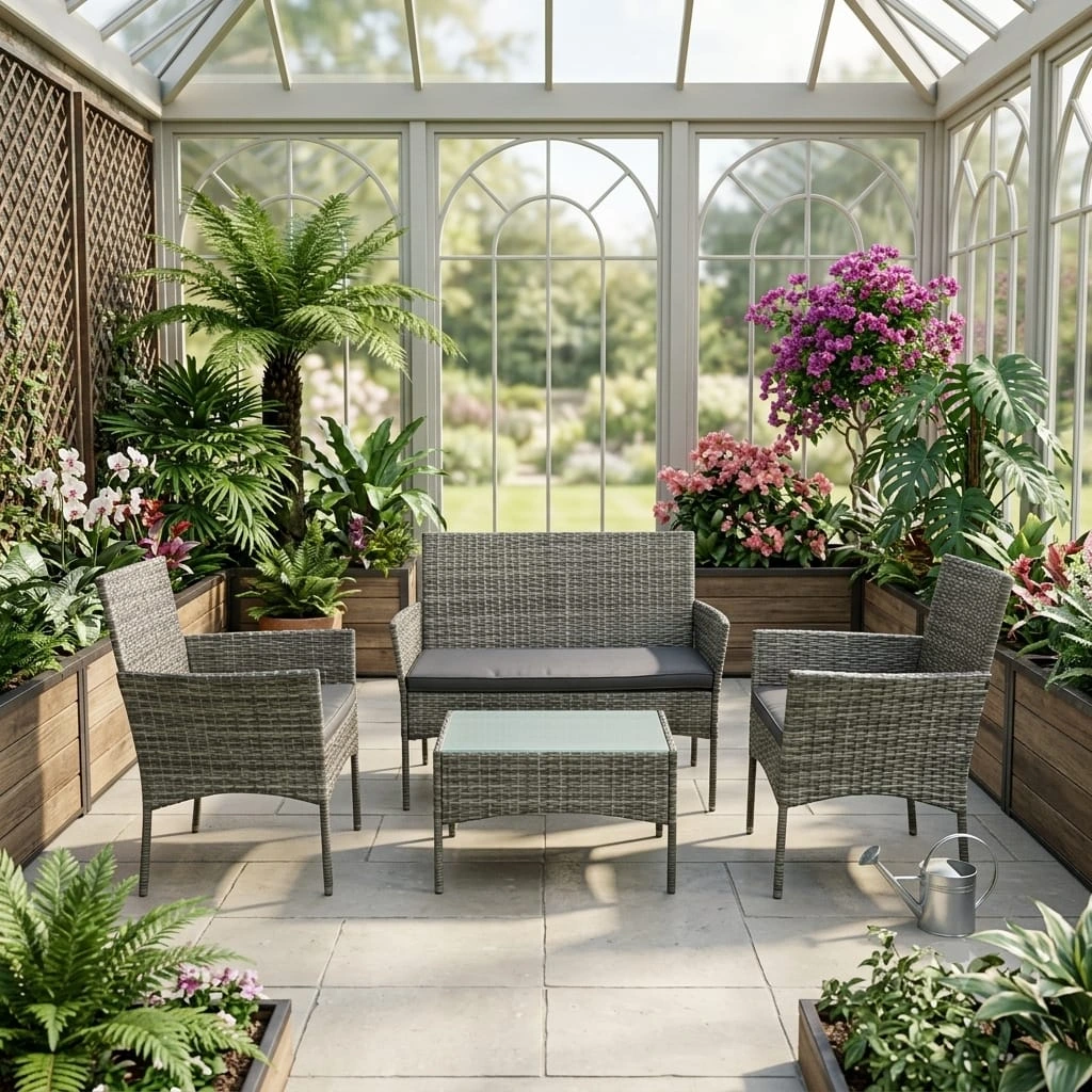 Luxury 4-Piece Grey Rattan Garden Furniture Set with Sofa, Armchairs, and Coffee Table - Outdoor furniture in UK