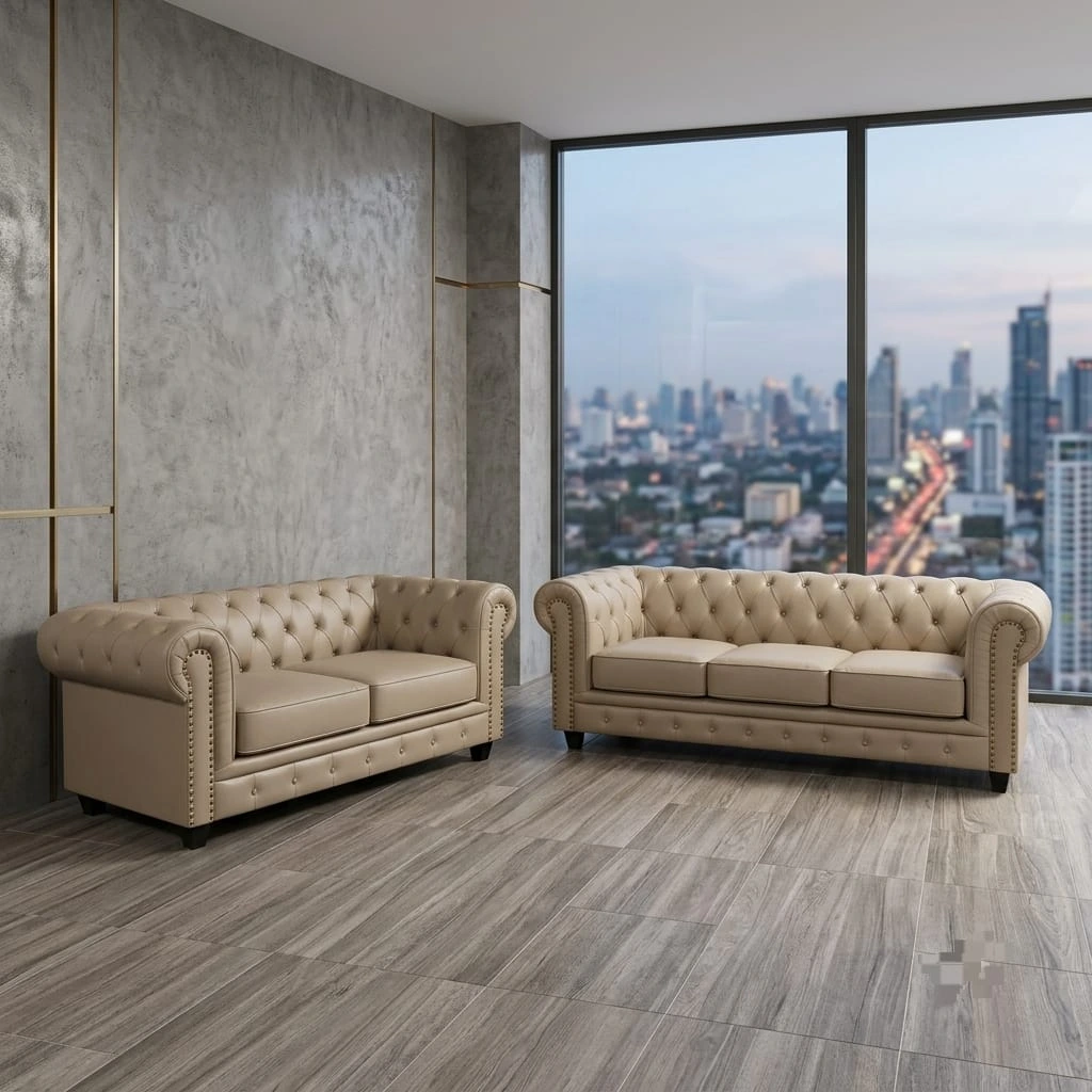 Luxury Cream Leather Chesterfield 3 and 2 Seater Sofa Set - Sofas furniture in UK