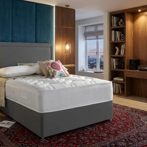 Classic Grey Fabric Double Divan Bed with Luxury Mattress - Beds furniture in UK