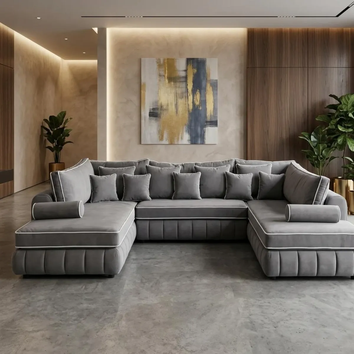 Lilly Grey U-Shaped Sectional Sofa Set | Luxury Velvet Living Room Couch - Sofas furniture in UK