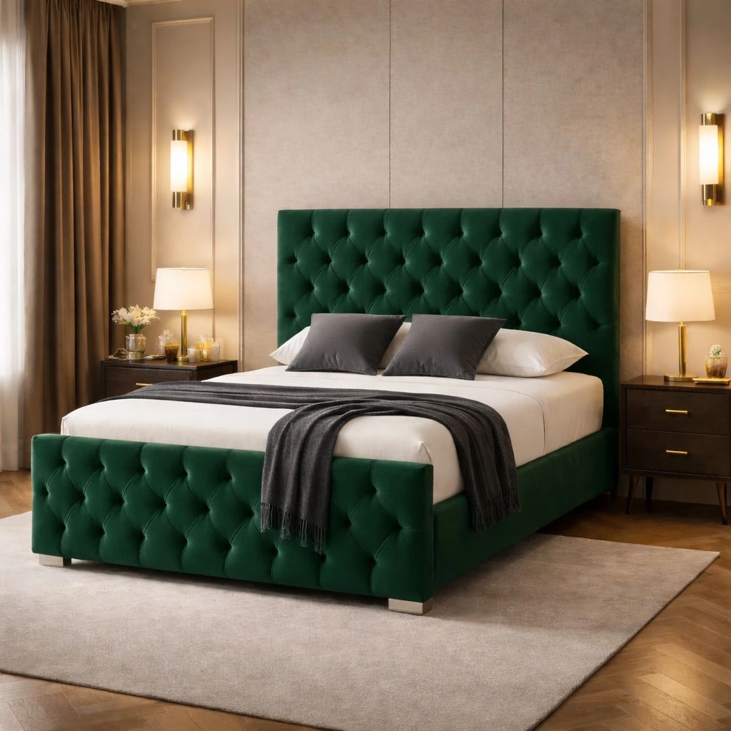 Florida Luxury Green Double Chesterfield Bed Frame and Mattress Set - Beds furniture in UK