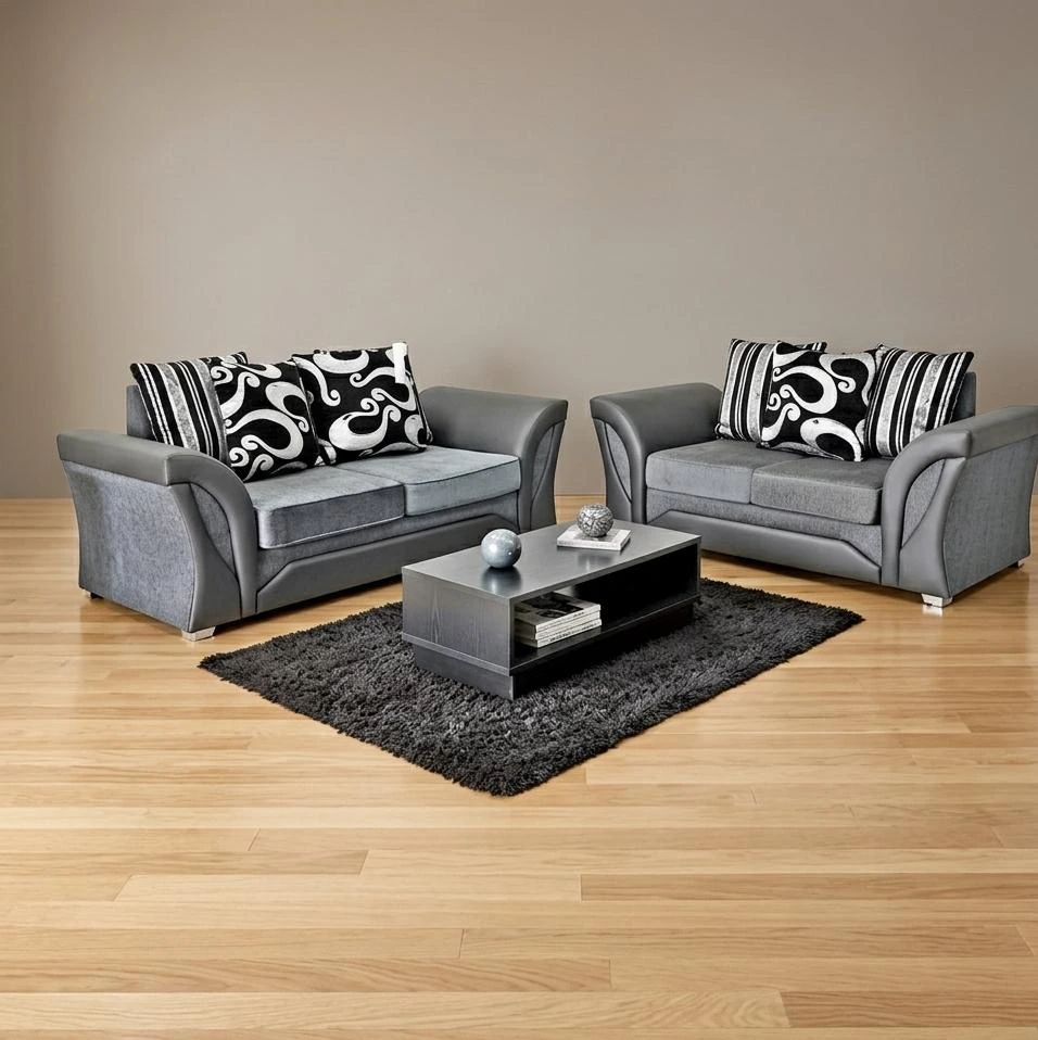 Shannon 3 and 2 Seater Sofa Set – Premium Grey Fabric & Faux Leather | Sofas | UK