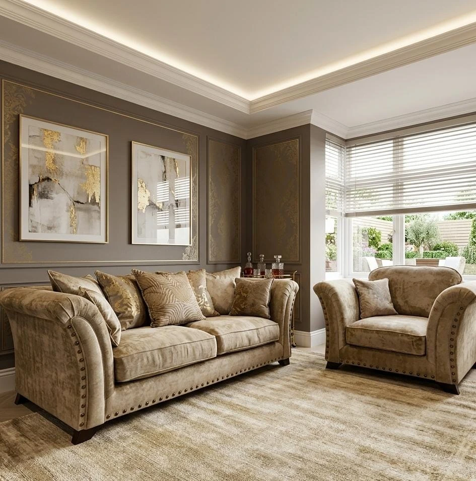 Harrison Mink Fabric 3 Seater Sofa and Armchair Set - Sofas furniture in UK