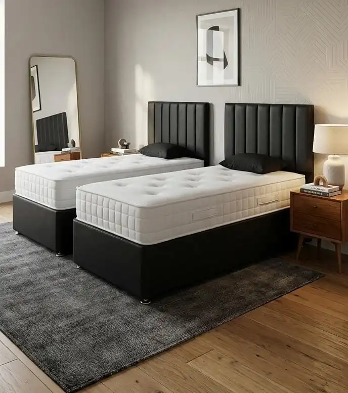 Set of 2 Black Single Divan Beds with Luxury Mattresses – Special Twin Offer with Free UK Delivery | Hot selling | UK